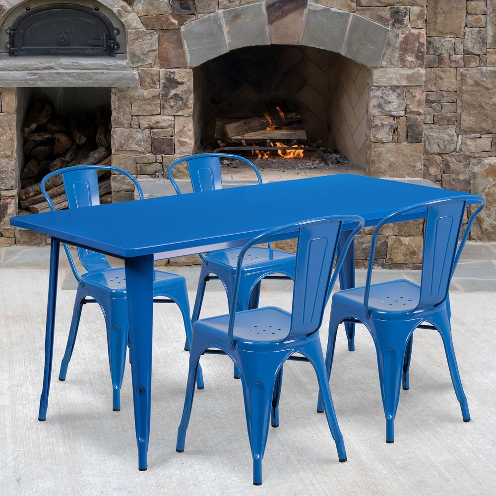 Flash Furniture 5-Piece Metal Table Set in Blue, , large
