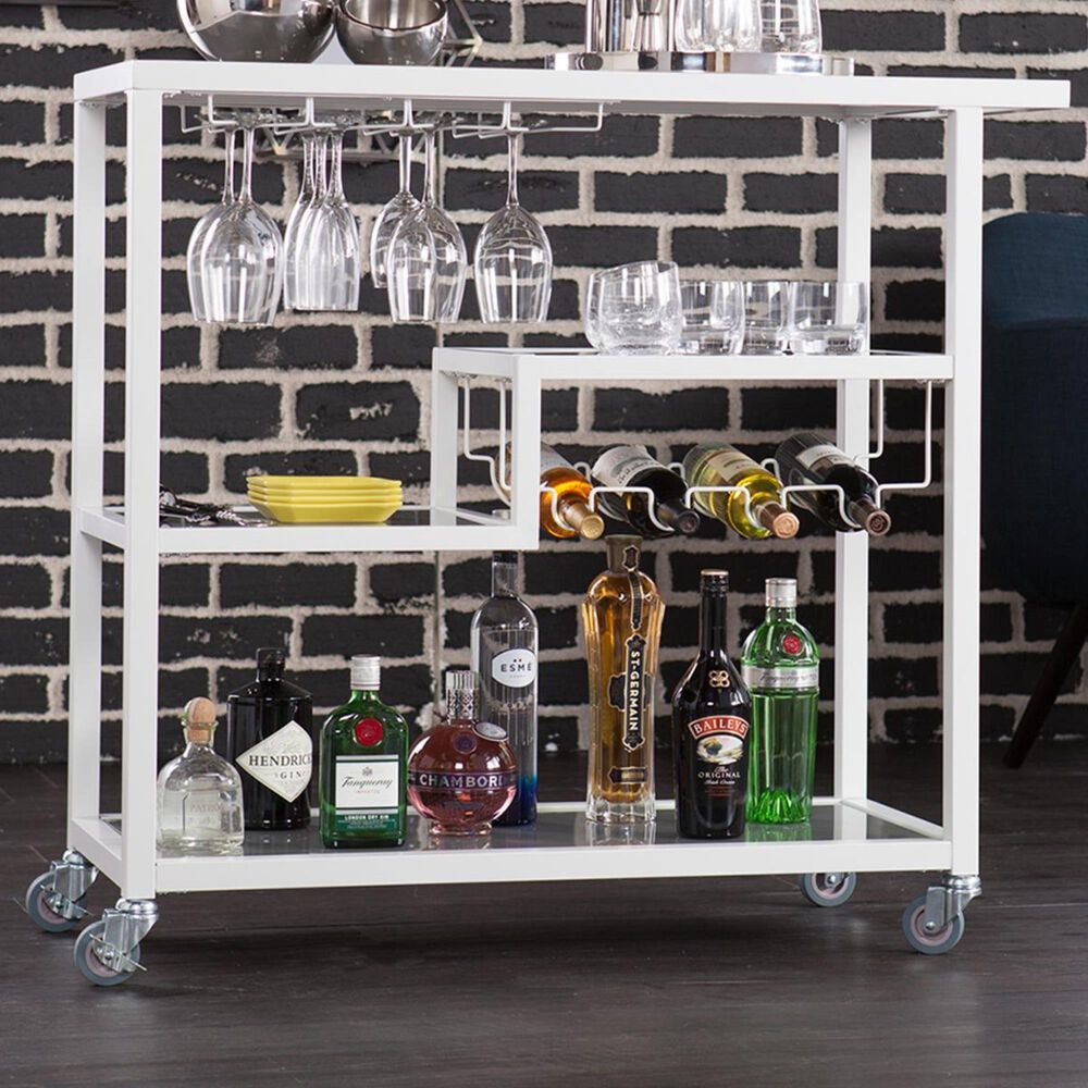 Southern Enterprises Zephs Bar Cart in White and Smoky Gray, , large