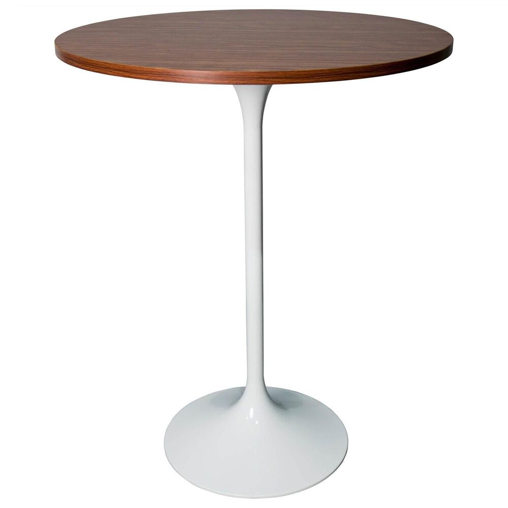 Leisuremod LeisureMod Verve Collection Modern Bar Height Table White Base with 27 Round Cognac Brown MDF Top, , large