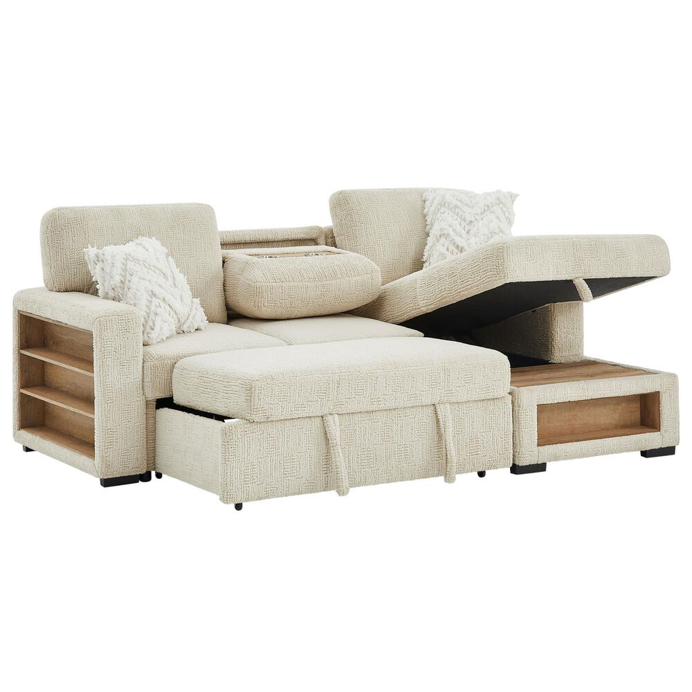 Modern Market Stationary Right Facing Sofa Bed with Bluetooth Speaker in Ivory, , large