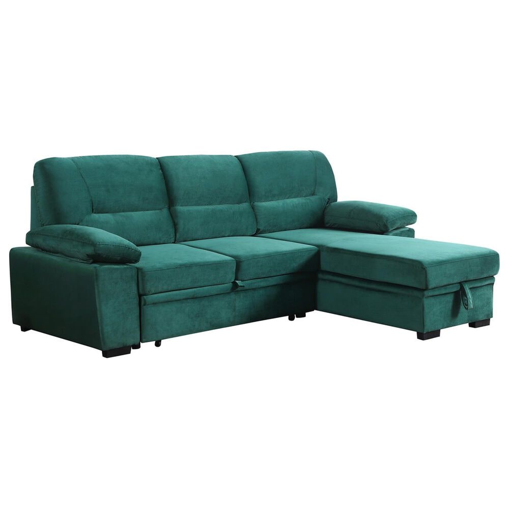 HOMLUX 97.5"W Velvet Sleeper Sectional Sofa with Reversible Storage Chaise, in Green, , large