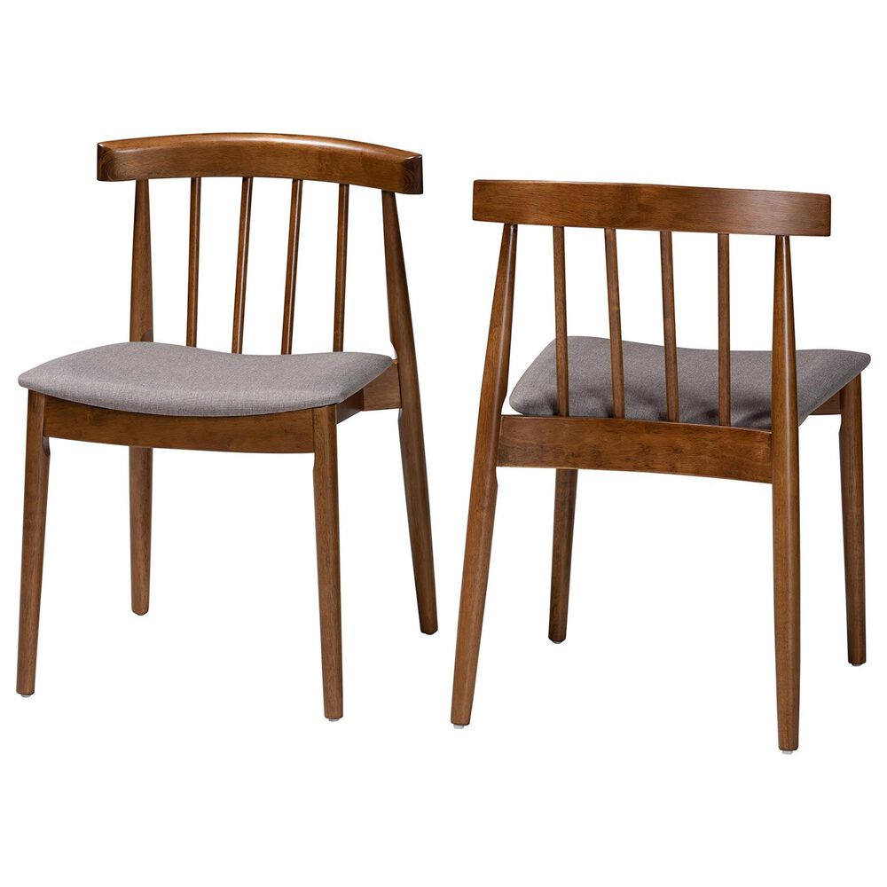 Baxton Studio Wyatt Side Chair with Grey Cushion in Walnut Brown (Set of 2), , large