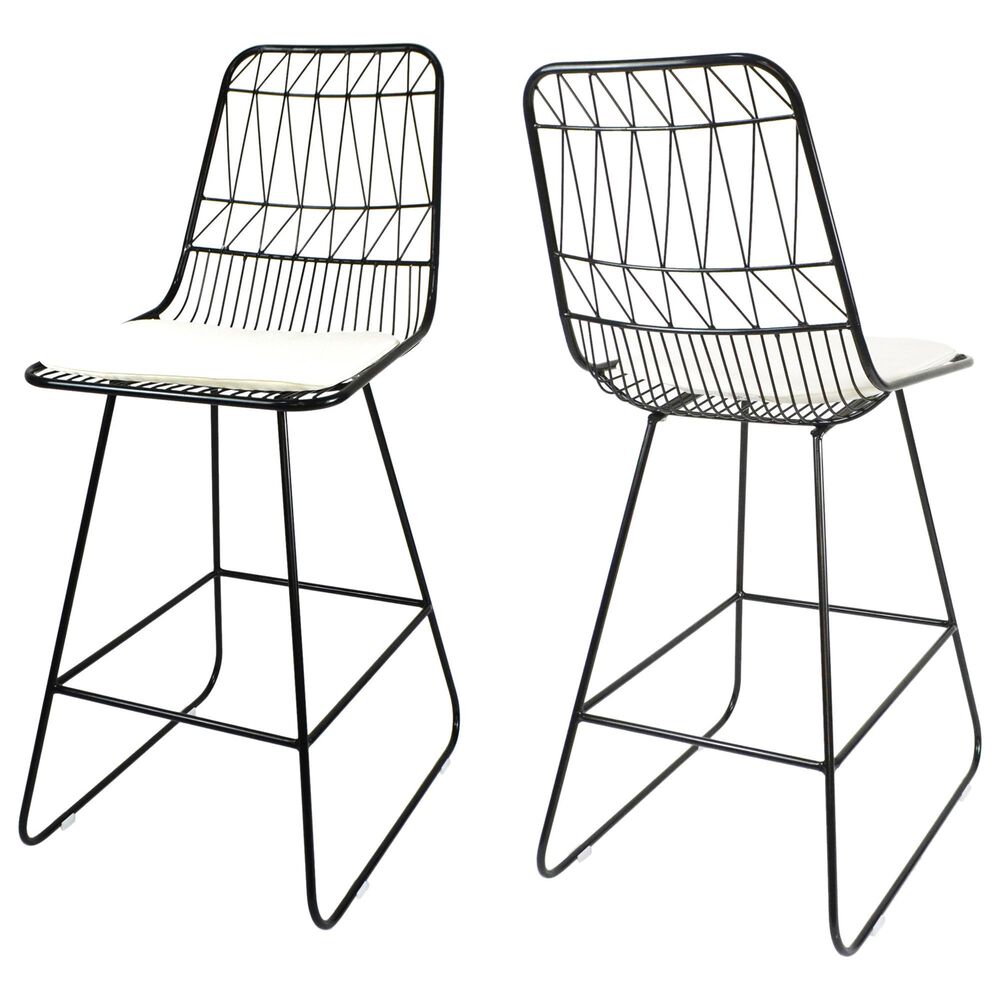 Hearth and Haven Niez Outdoor Counter Stool with Ivory Cushion in Black (Set of 2), , large