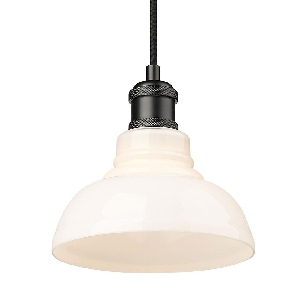 Golden Lighting Carver 1-Light Pendant with Vintage Milk Shade in Matte Black, , large