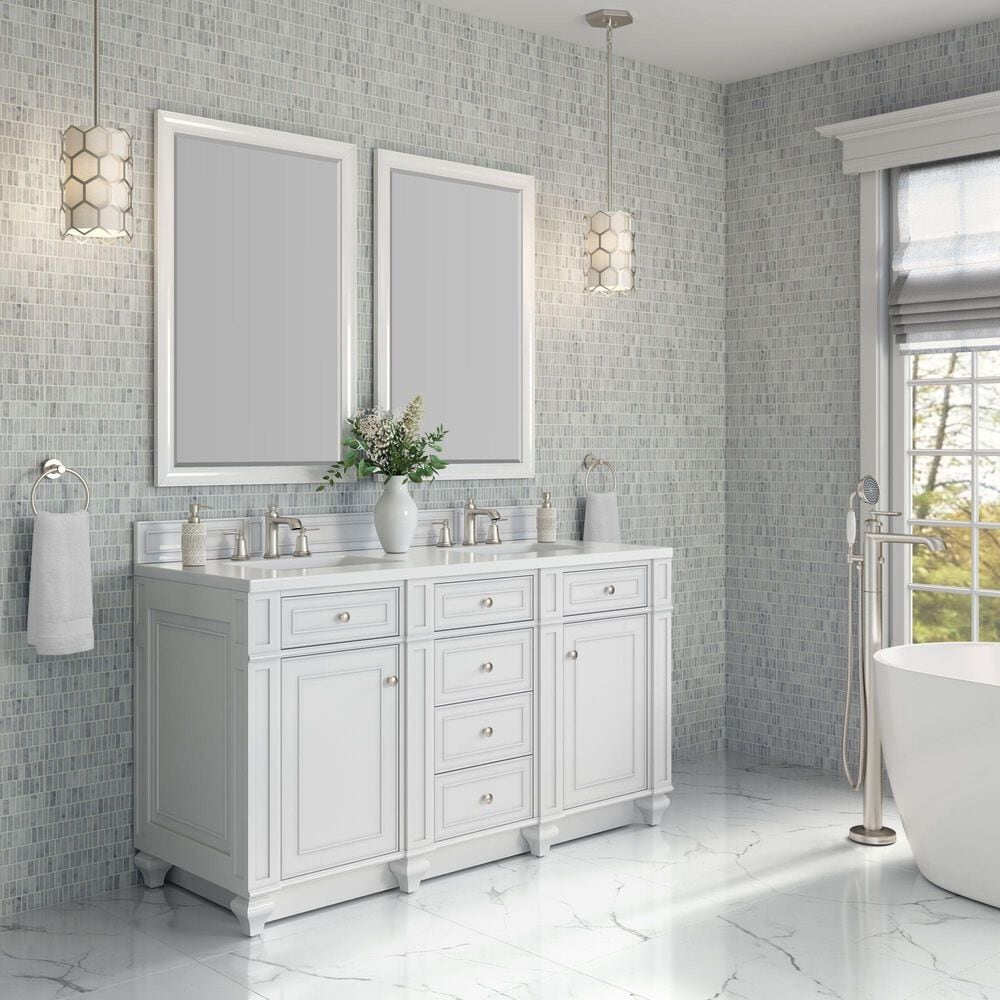 James Martin Bristol 60" Double Bathroom Vanity Cabinet in Bright White, , large