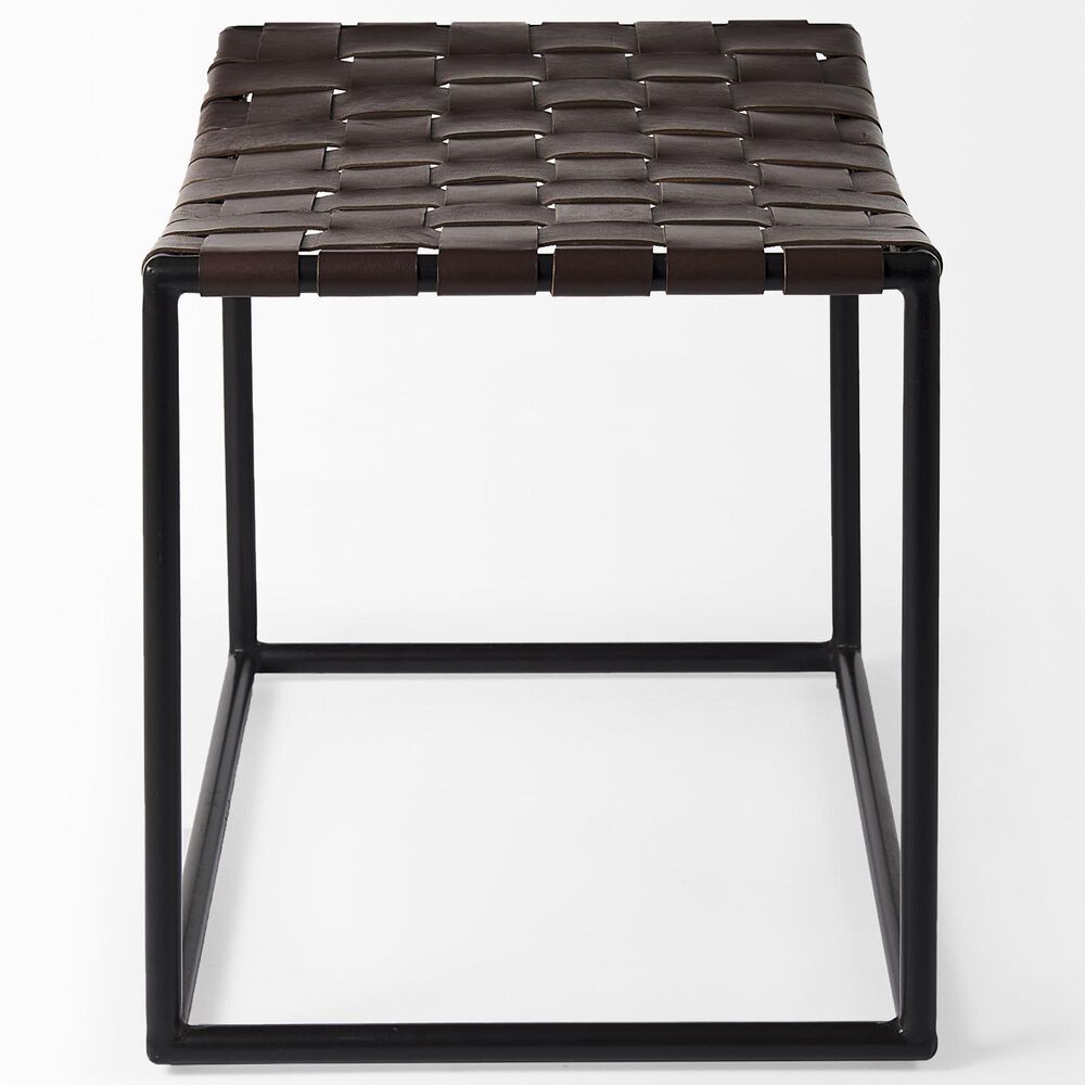 Mercana Clarissa Stool with Brown Leather Woven Seat in Black, , large