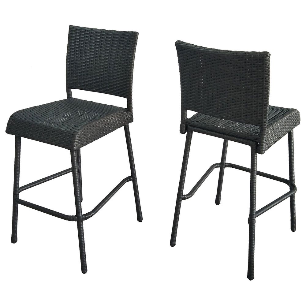 Hearth and Haven Outdoor Rattan Armless Barstool in Grey (Set of 2), , large