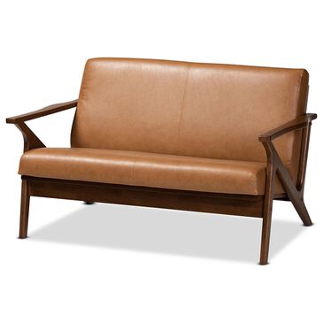 Baxton Studio Bianca Loveseat in Tan and Walnut Brown, , large