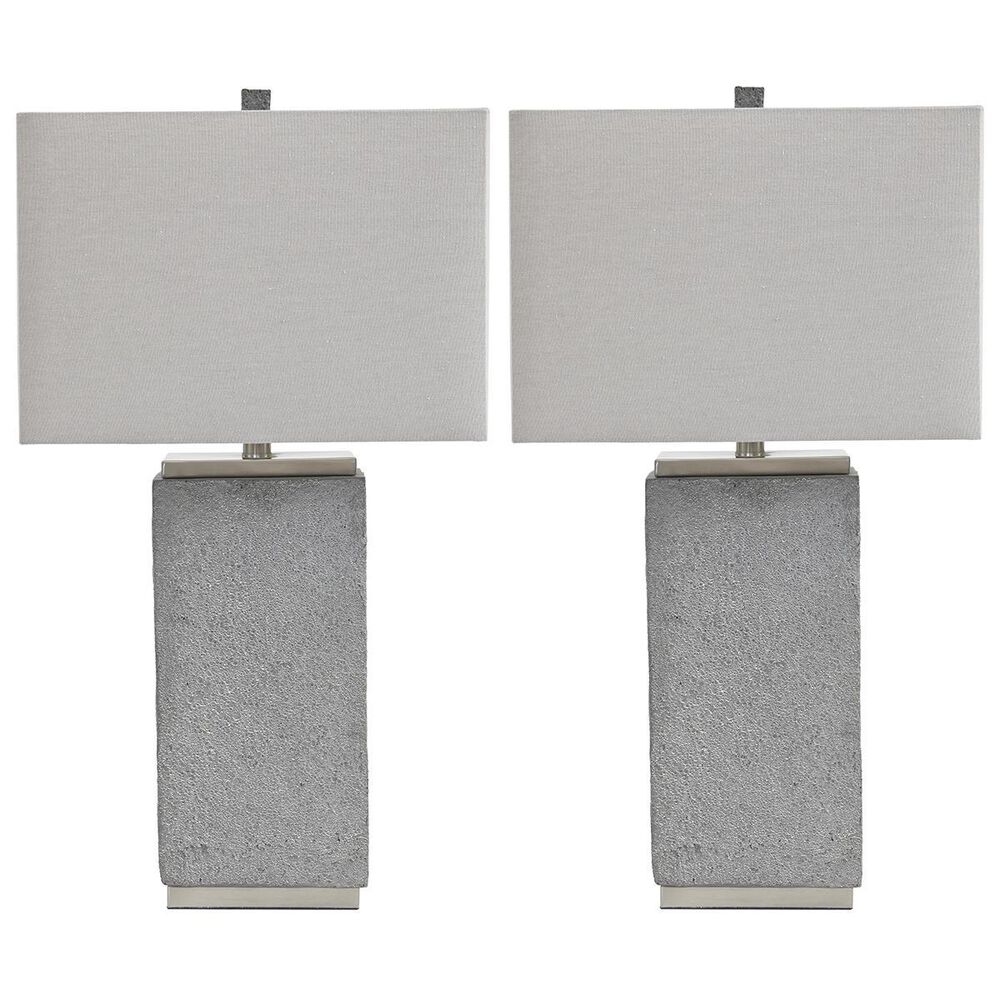 Signature Design by Ashley Sofa in Pewter and a Pair of Lamps Set, , large
