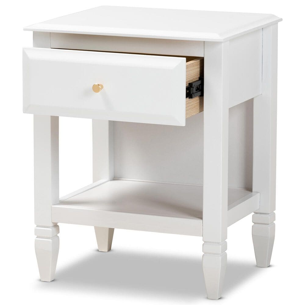 Baxton Studio Naomi 1-Drawer Nightstand in White, , large