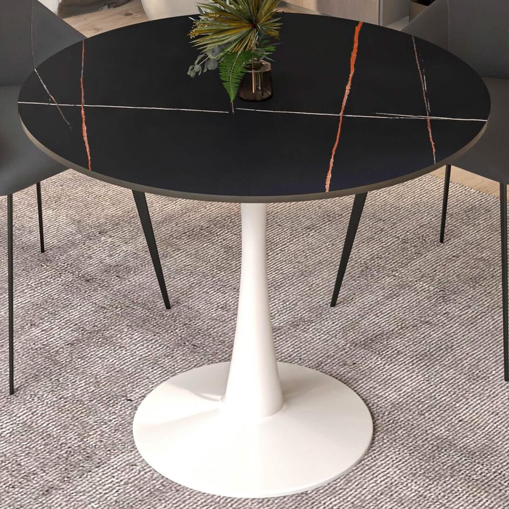 Leisuremod Leisuremod Bristol 35 round dining table White base with Black Sintered stone Top, , large