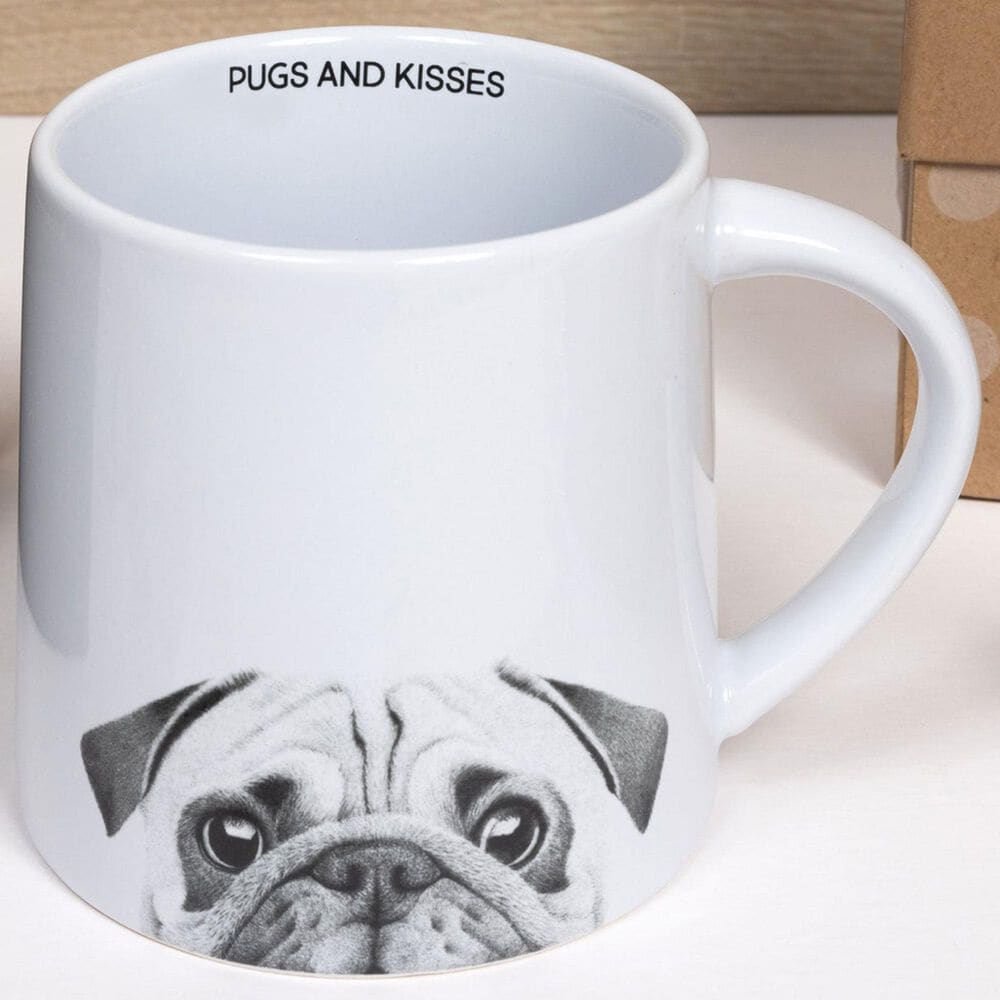 Pavilion Pugs and Kisses 17 Oz Mug in Gray and White, , large