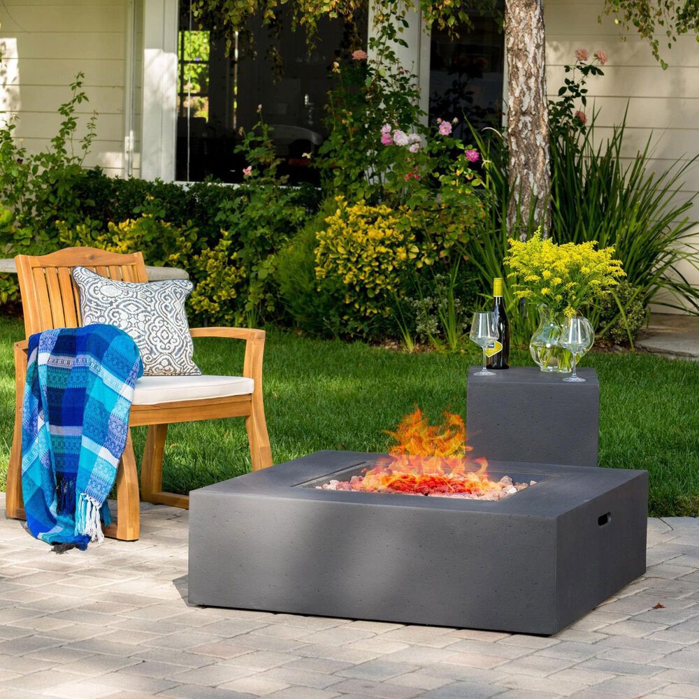 Noble House Aidan Square Fire Pit Table with Tank Holder in Dark Grey, , large