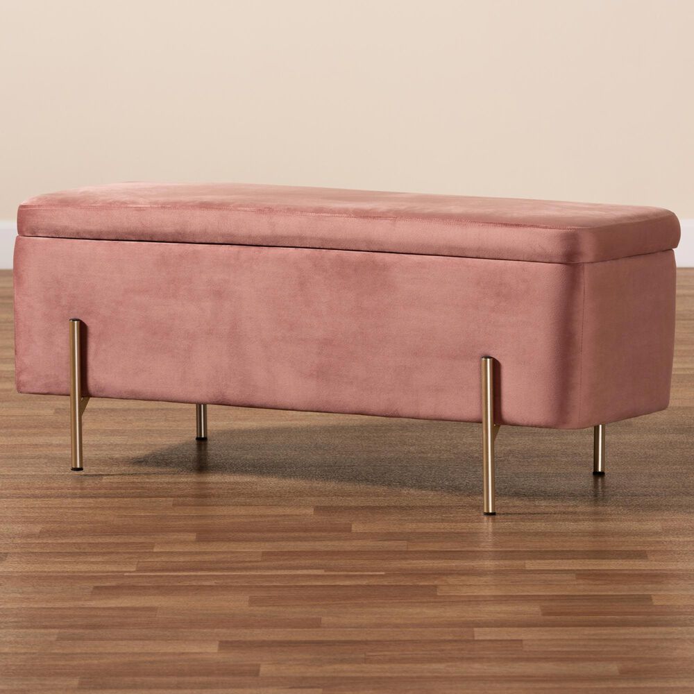 Baxton Studio Rockwell Storage Bench in Blush Pink Nebraska Furniture