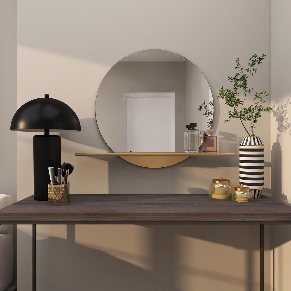 Maple and Jade 35&quot; 1-Shelf Wall Mirror in Gold, , large
