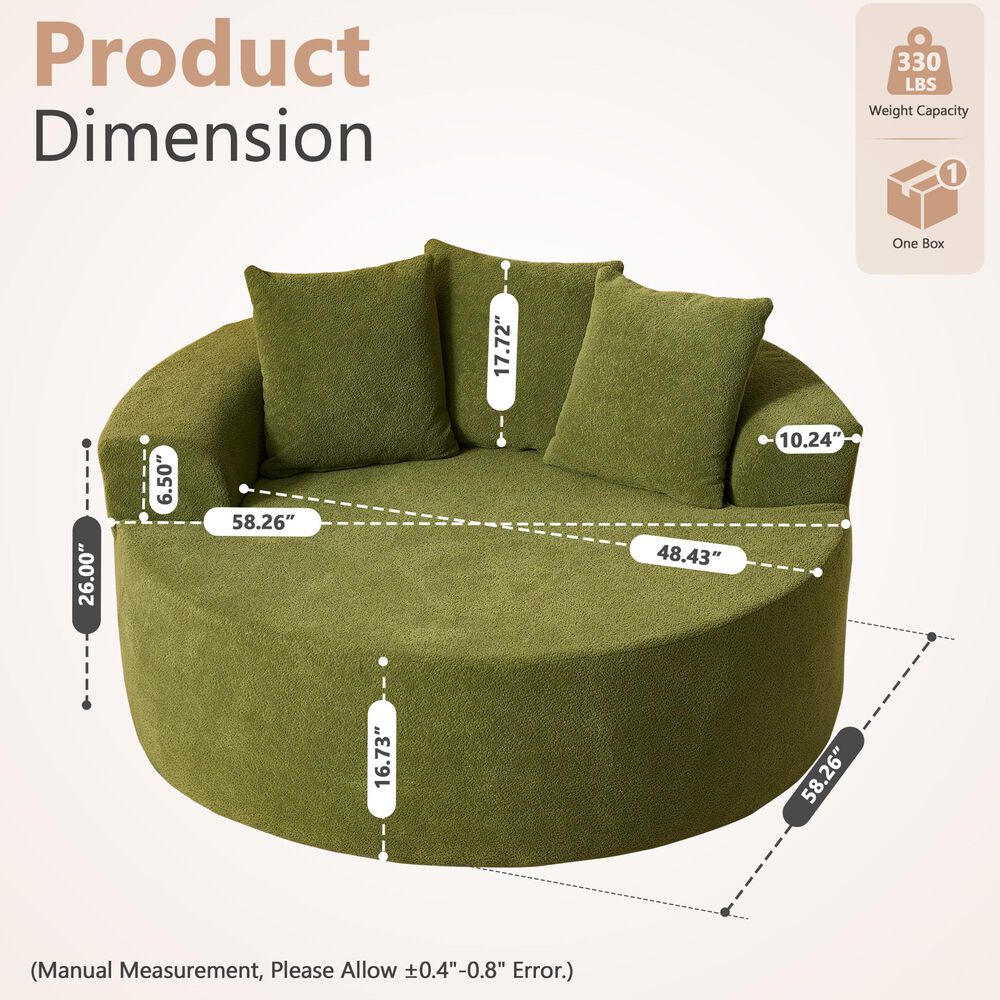 HOMLUX 59" Plush Corduroy Round Chair in Green, , large