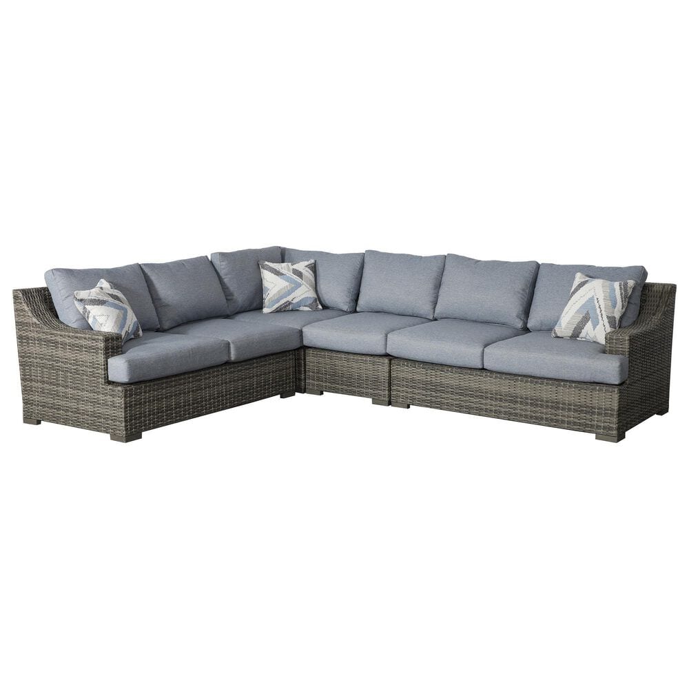 Summit Home Nantucker Bay 4-Piece Patio Sectional in Double Duck Washed Denim, , large