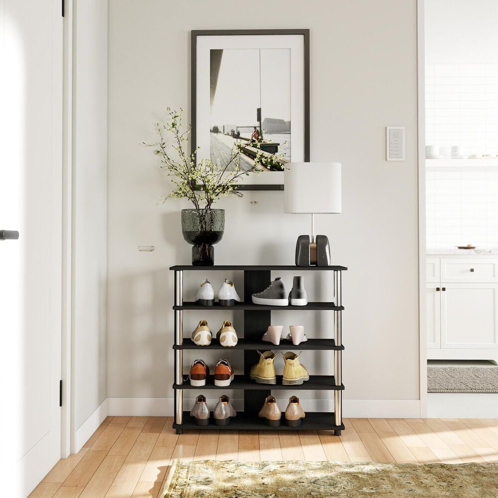 Noviland 5-Tier Shoe Rack in Americano and Stainless Steel, , large