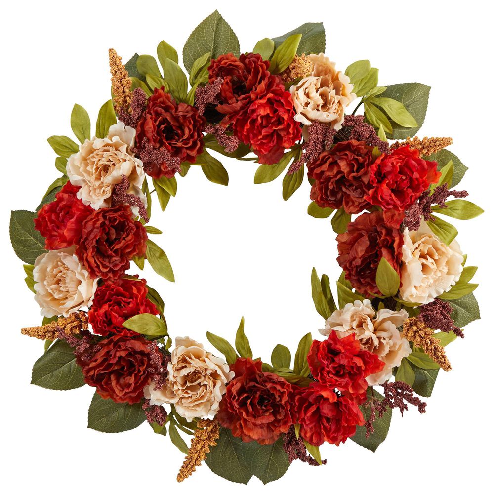 Nearly Natural Inc 30in. Harvest and Peony Artificial Wreath, , large