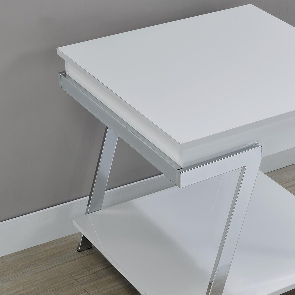 Steve Silver Furniture Zena End Table in White and Chrome, , large