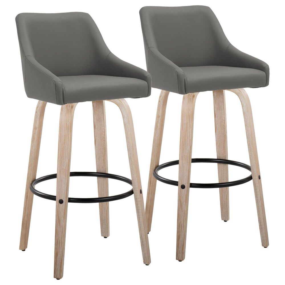LumiSource Hannah Swivel Bar Stool with Dark Grey Faux Leather Upholstery in Whitewashed and Black (Set of 2), , large