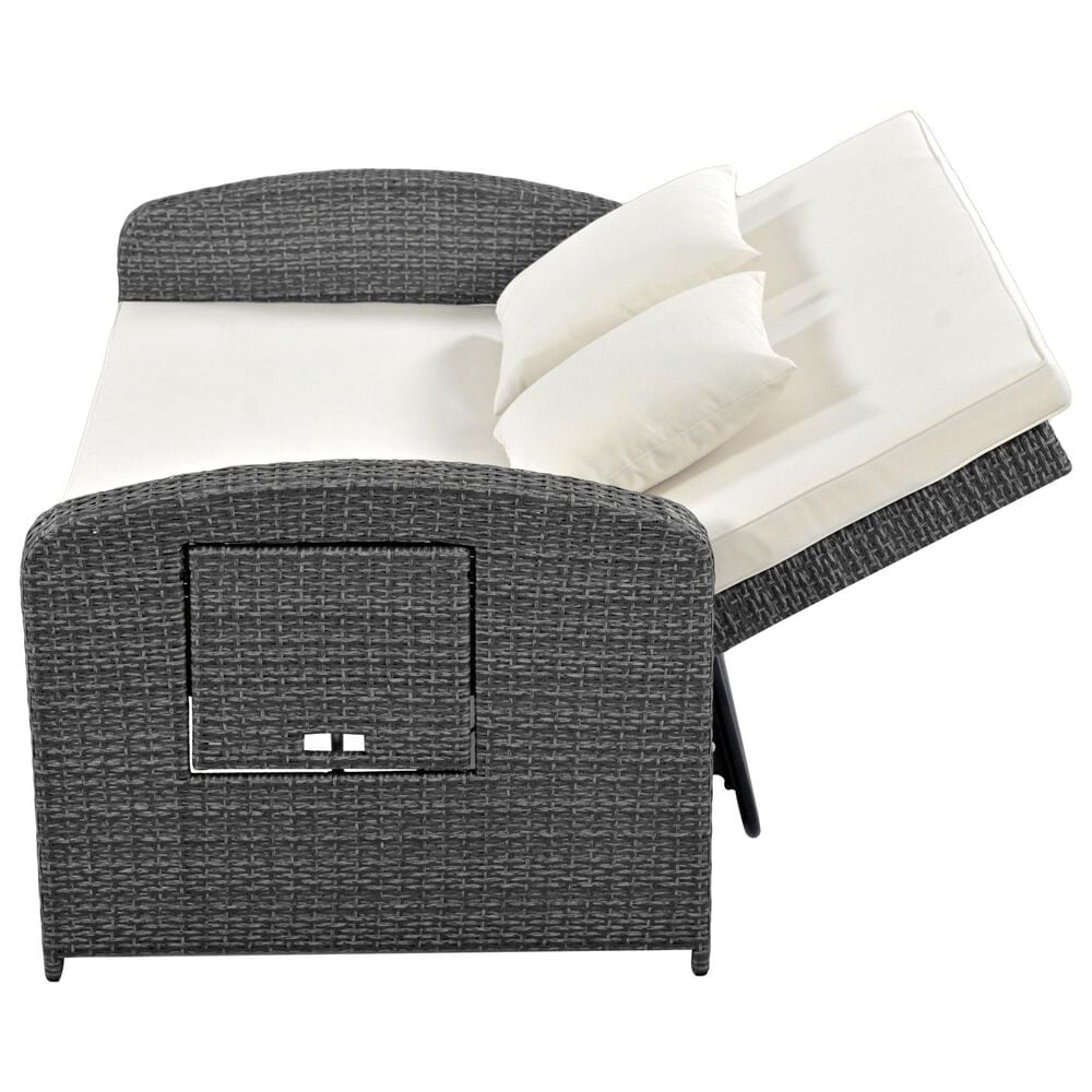 HOMLUX Wicker Rattan Double Chaise Lounge in White, , large