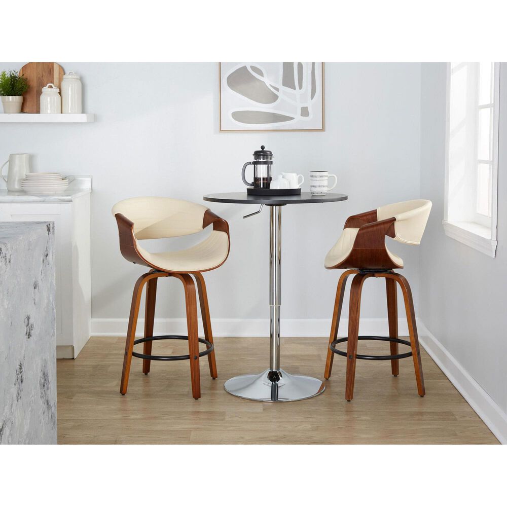 LumiSource Symphony 26" Swivel Counter Stool with Cream Upholstery in Walnut and Black (Set of 2), , large