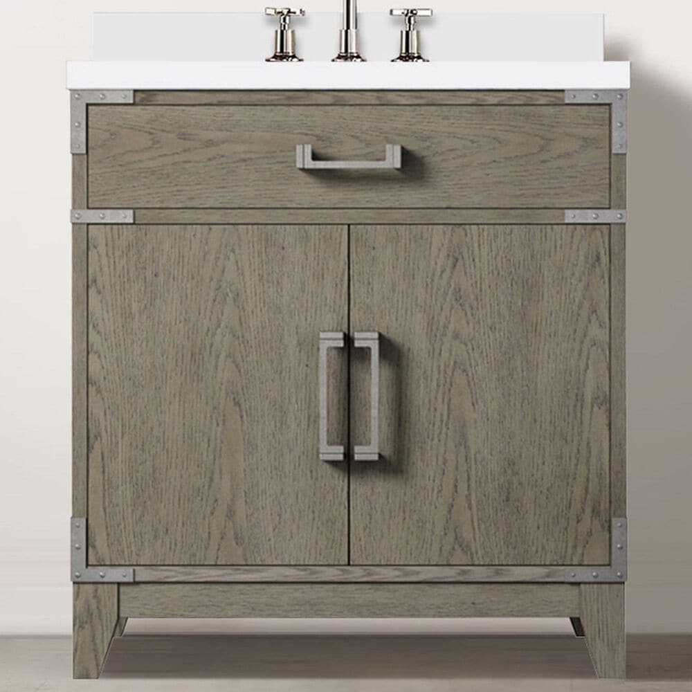 Lexora Home Laurel 30&quot; Single Bathroom Vanity in Grey Oak with White Quartz Top and Rectangular Sink, , large