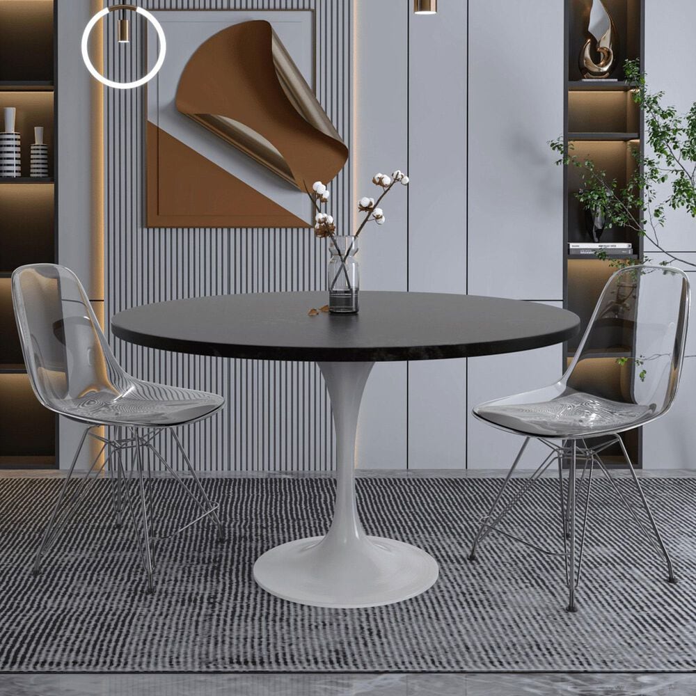 Leisuremod LeisureMod Verve Collection 48 Round Dining Table, White Base with Black MDF Top, , large