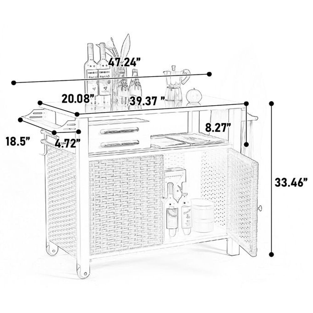 Hearth and Haven 2-Door Outdoor Bar Cart with Stainless Steel Top in Brown and Black, , large