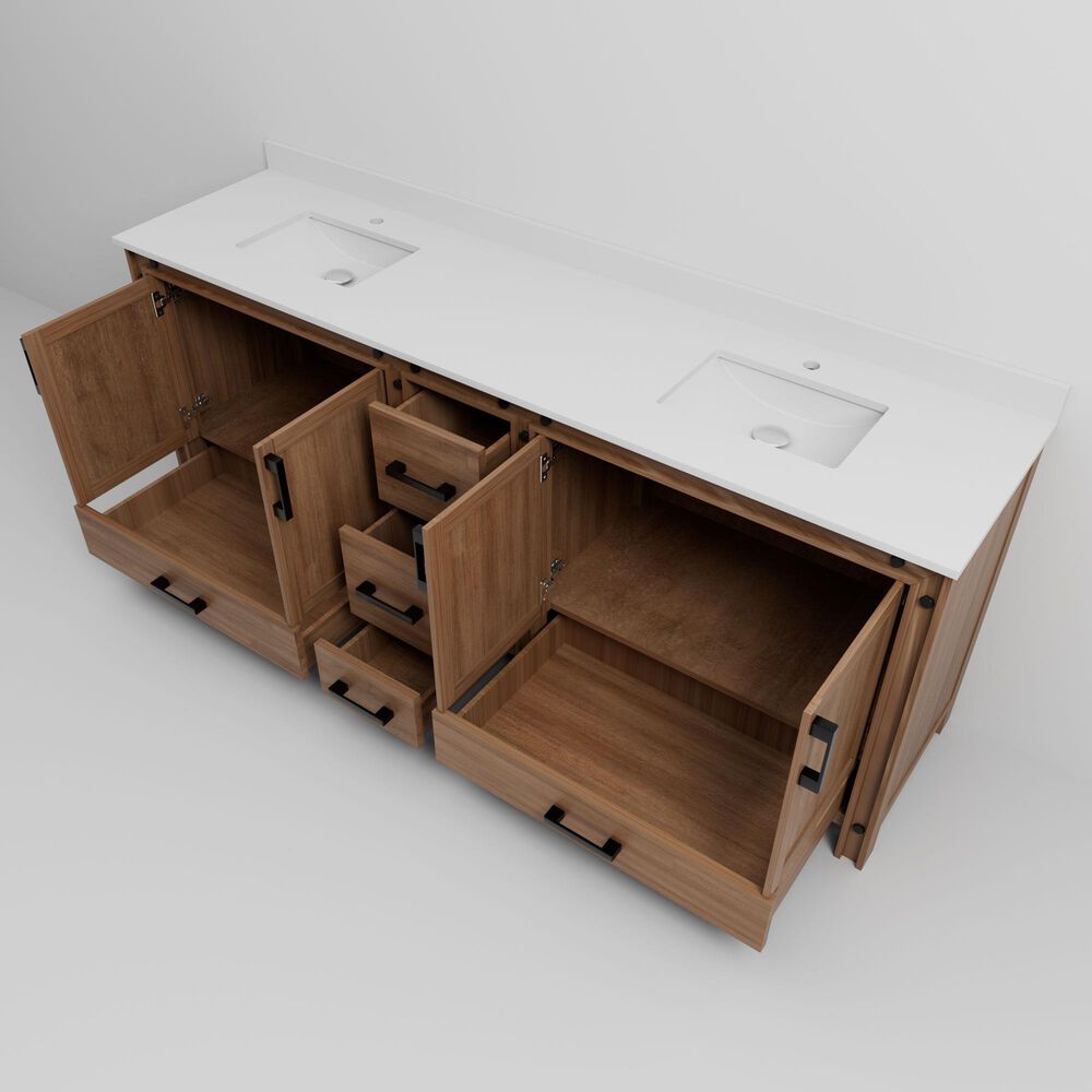 Lexora Home Ziva 84" Double Bathroom Vanity in Rustic Barnwood with 2 cm White Quartz Top and Rectangular Sinks, , large