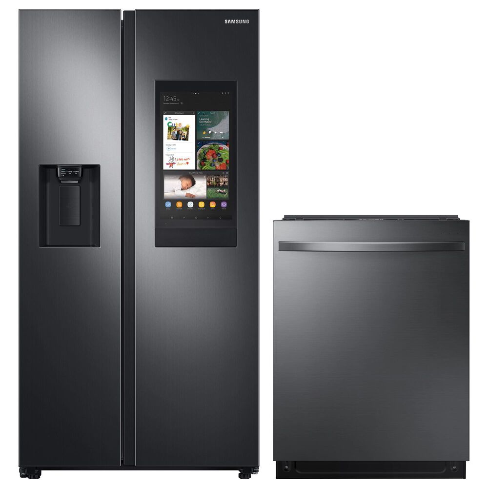 Samsung 2-Piece Kitchen Package with 26.7 Cu. Ft. Side-By-Side Refrigerator in Black Stainless Steel, , large