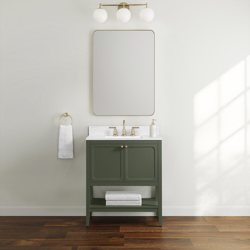 37B Ravello 30" Single Bathroom Vanity Cabinet in Deep Olive Green with Marble Top and Backsplash, , large