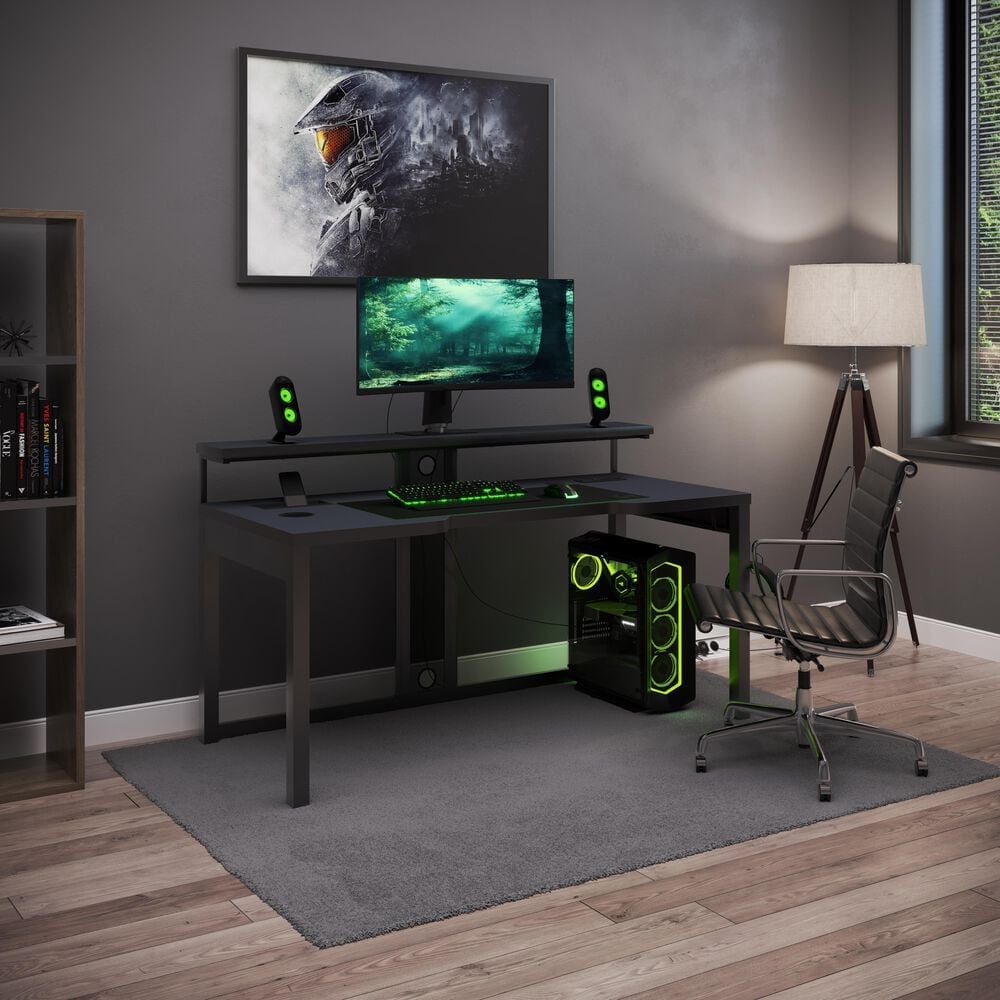 63 Gaming Desks with LED Lights&Power Outlet,Home Office Desks