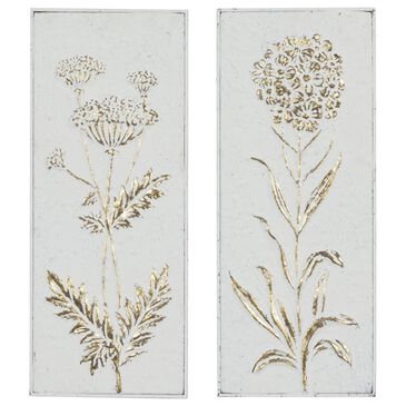 Maple and Jade 23" x 10" Flowers Wall Decor in White and Bronze (Set of 2), , large