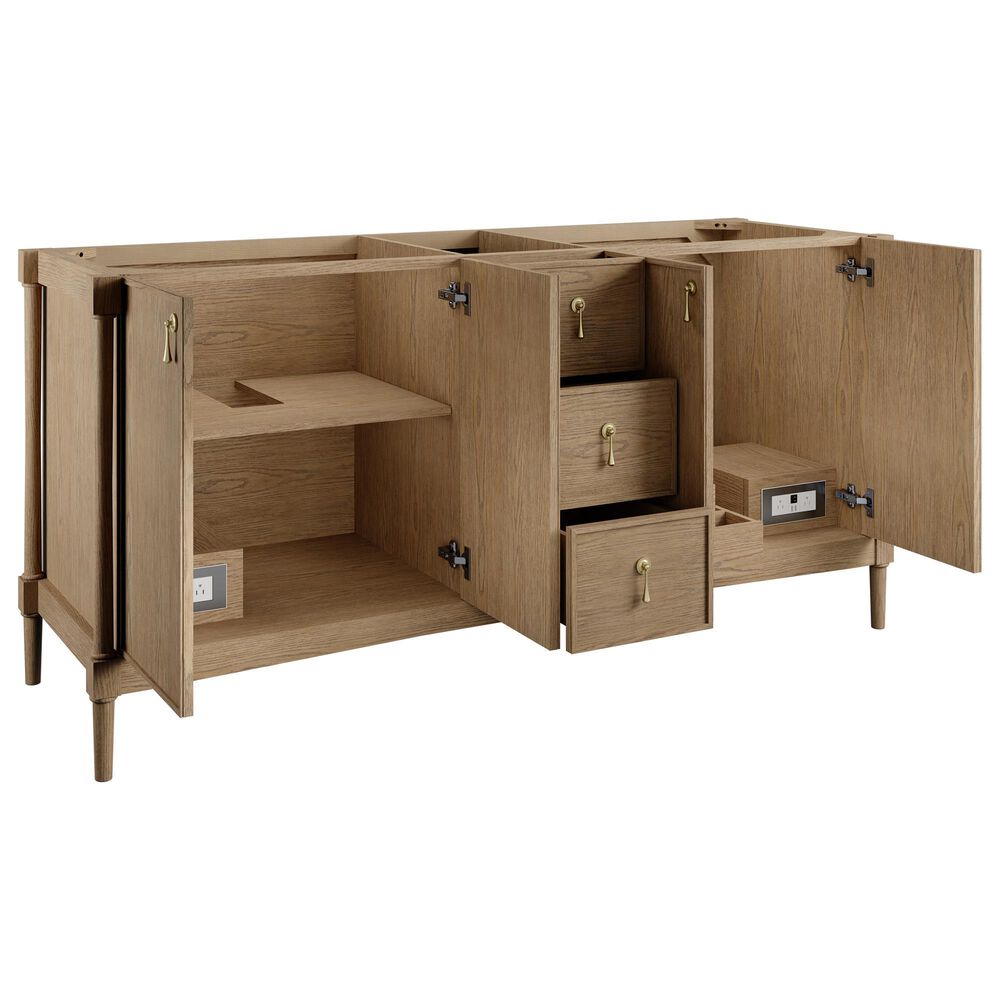 James Martin Kinnsden 72" Double Bathroom Vanity in Weathered Oak with 3 cm Tajnar Eclos Top and Rectangular Sinks, , large