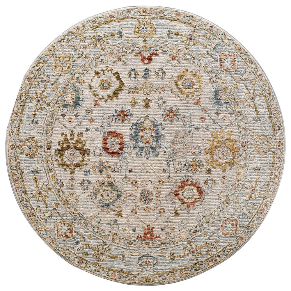 Surya Reina Light Gray, Cream, Denim, Rust, Mustard, Olive and Tan 5&#39;3&quot; Round Area Rug, , large
