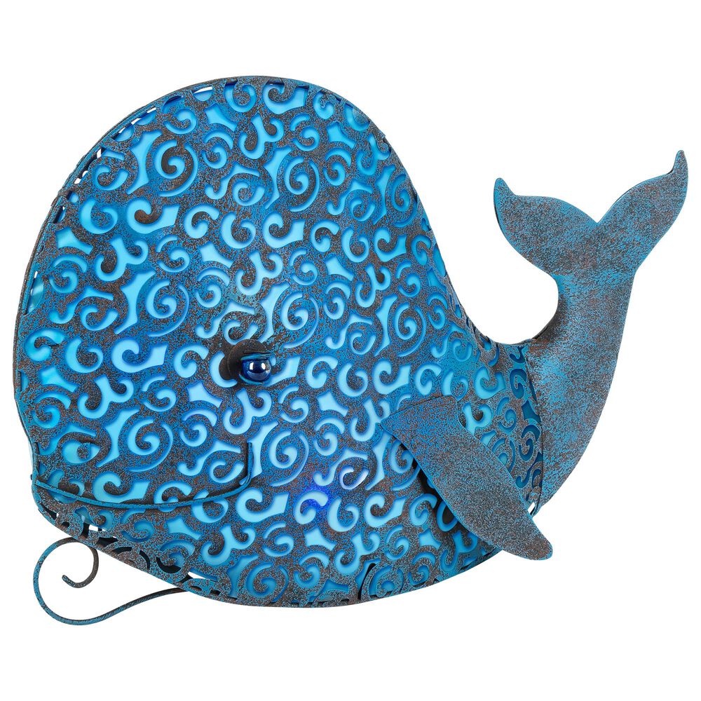 The Gerson Company 12.2" Solar Lighted Garden Whale in Patina Blue, , large
