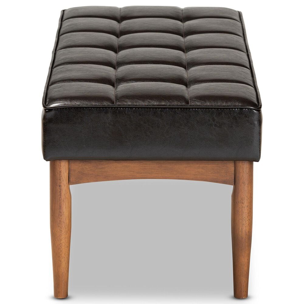 Baxton Studio Sanford Dining Bench with Dark Brown Cushion in Walnut Brown, , large