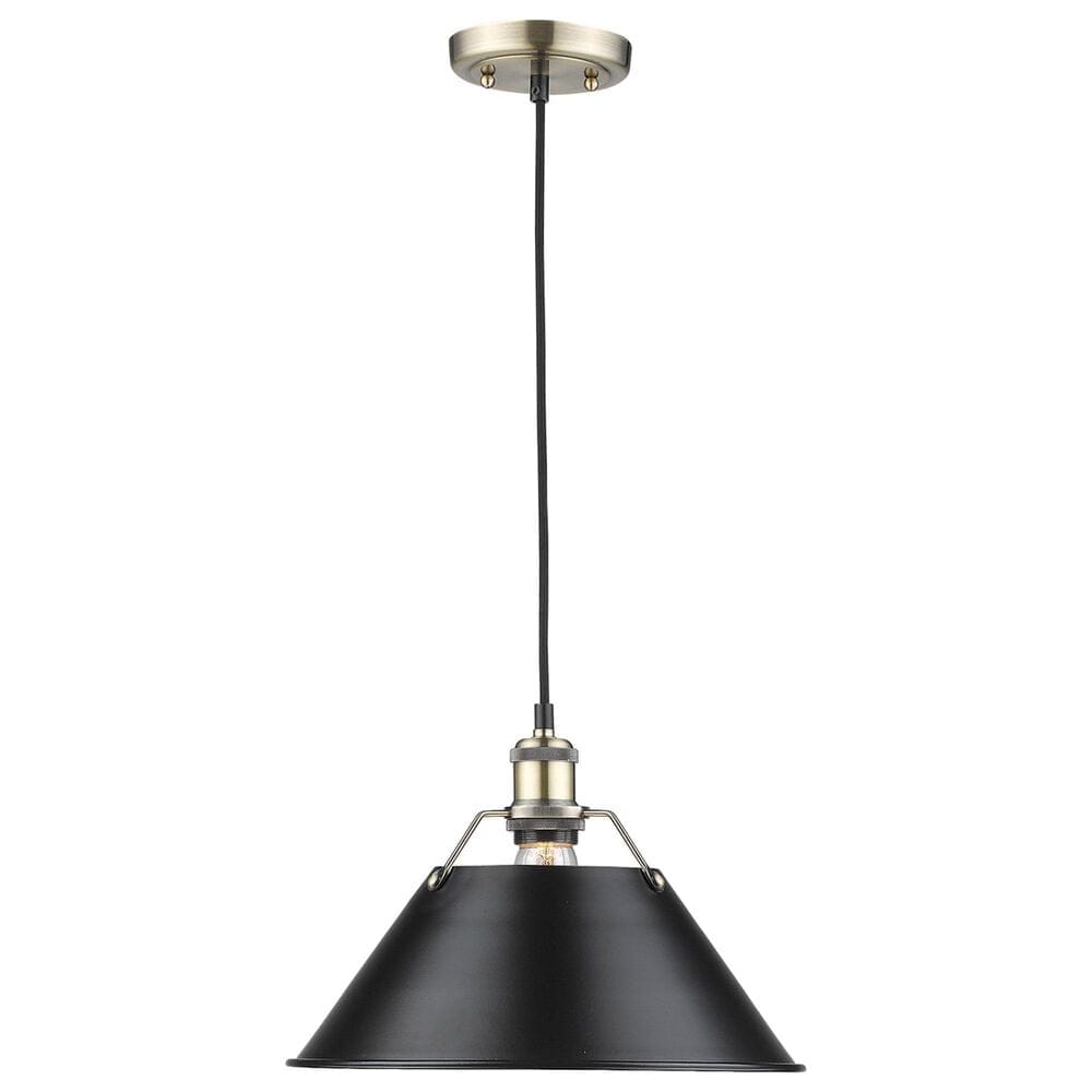 Golden Lighting Orwell 1-Light Wide Large Pendant with Matte Black Shade in Aged Brass, , large