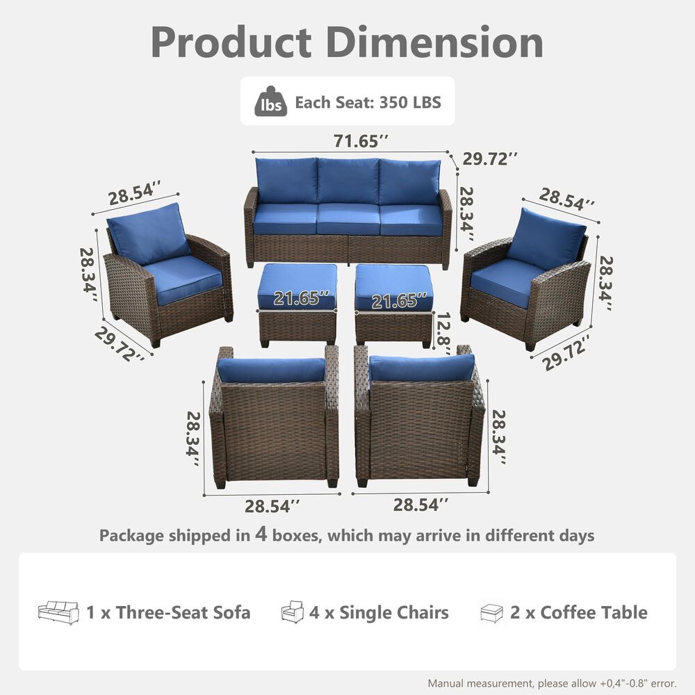 HOMLUX 7-Piece Patio Conversation Set with Two Ottomans in Navy Blue, , large