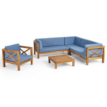 Noble House Brava 4-Piece Patio Sectional Set in Blue, , large