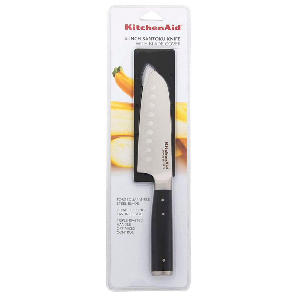 KitchenAid Gourmet 5&quot; Santoku Knife with Protective Cover in Stainless Steel and Black, , large