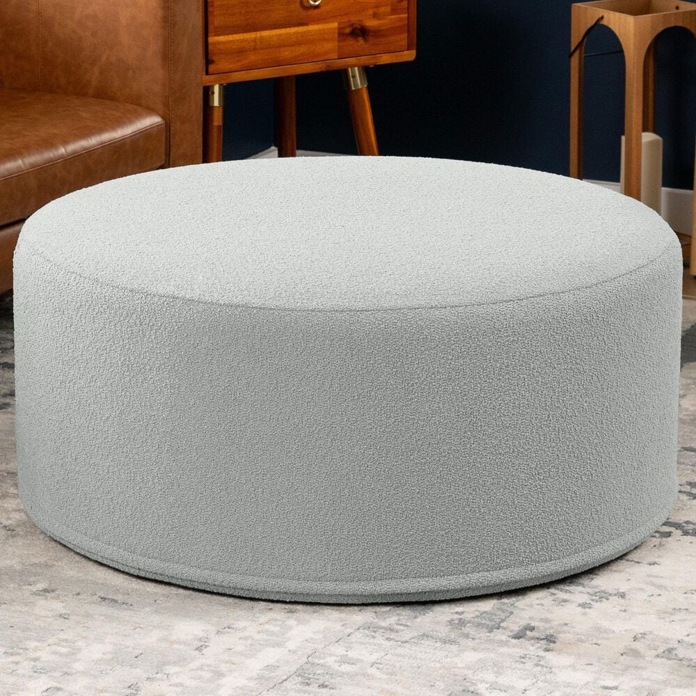 Jaxx Candler Boucle Fabric Ottoman in Silver, , large