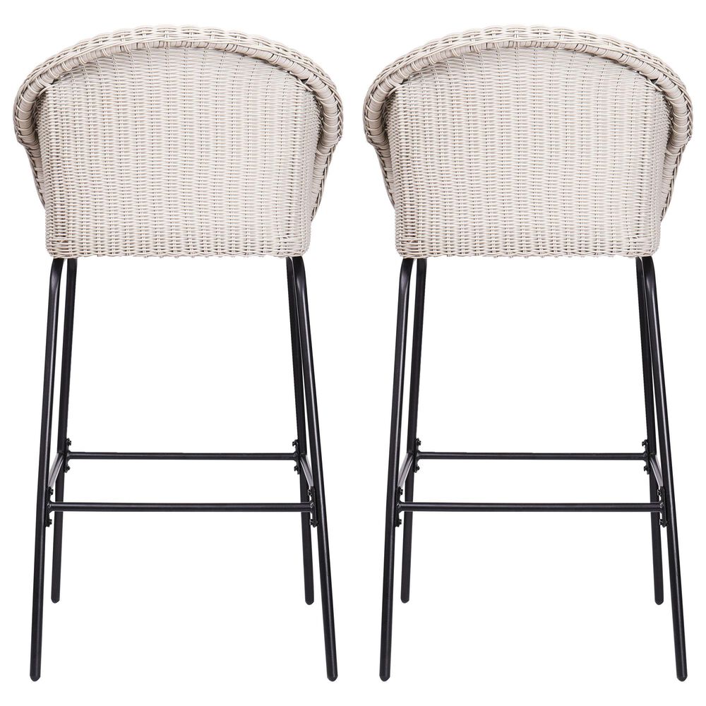 Hearth and Haven Ladd Outdoor Faux Wicker Barstool with Black Metal Frame in Light Gray (Set of 2), , large