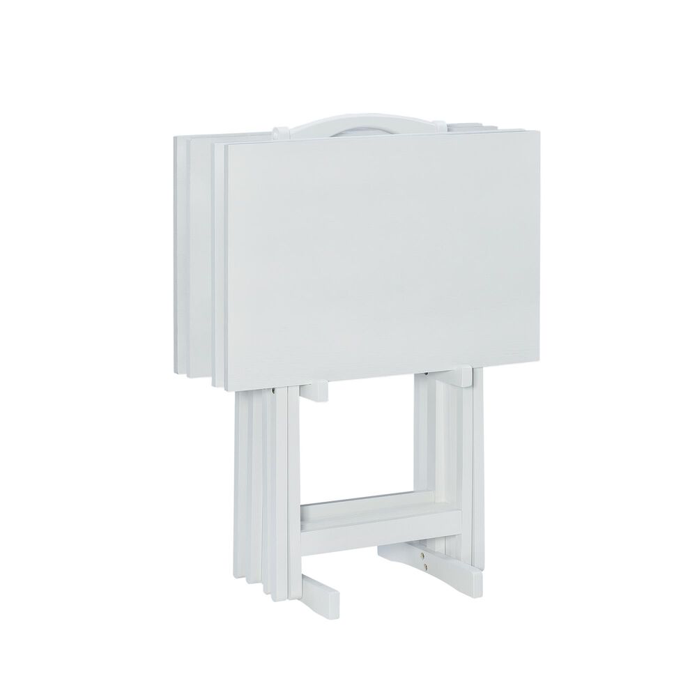Linden Boulevard Taneli Tray Table Set with Stand in White &#40;Set of 4&#41;, , large