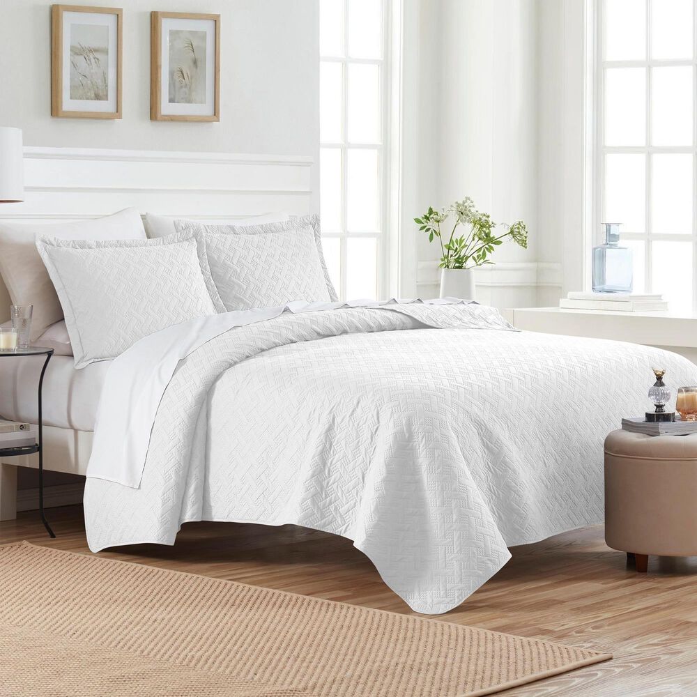 Trade Linker 3-Piece Queen Basket Pinsonic Quilt Set in White, , large