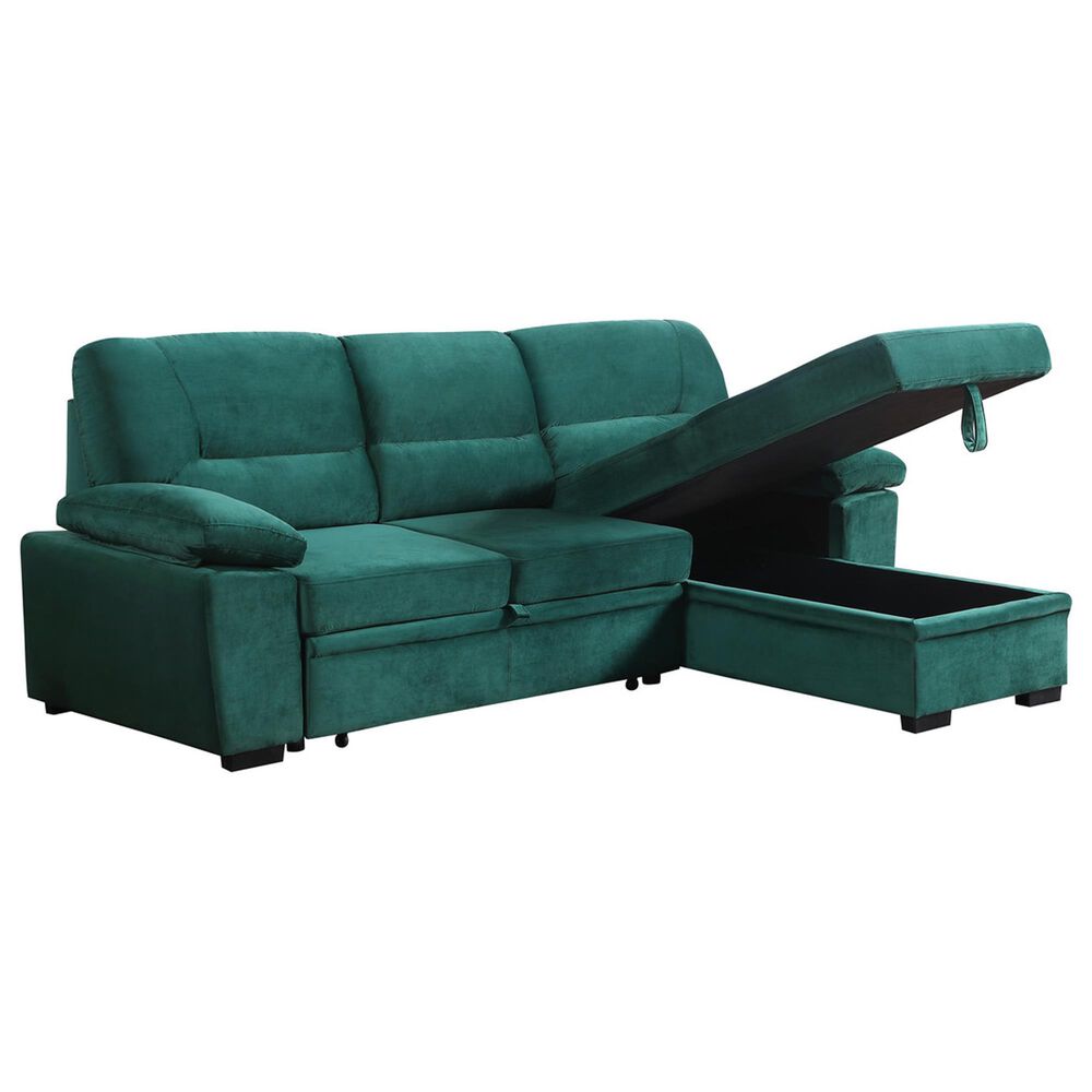 HOMLUX 97.5"W Velvet Sleeper Sectional Sofa with Reversible Storage Chaise, in Green, , large