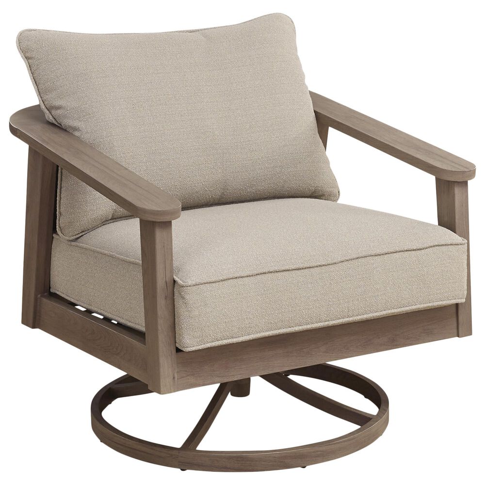 Ashley Harmony Headlands Outdoor Swivel Lounge Chair with Cushion in Natural and Gray, , large