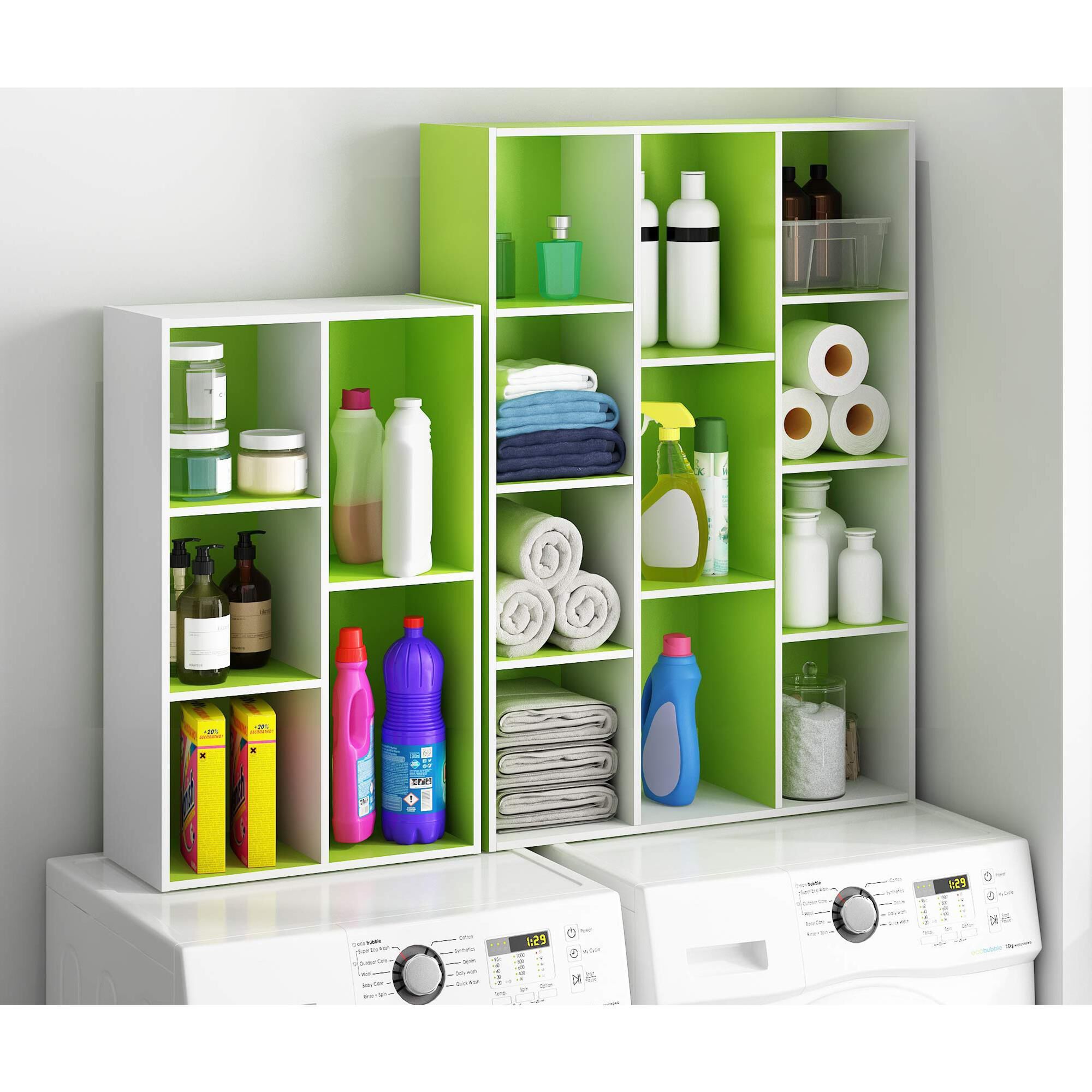 HOMLUX 11-Cube Reversible Open Shelf Bookshelf in Green and White
